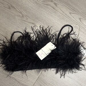 Hot & Delicious Black Feather Trim Bralette Top